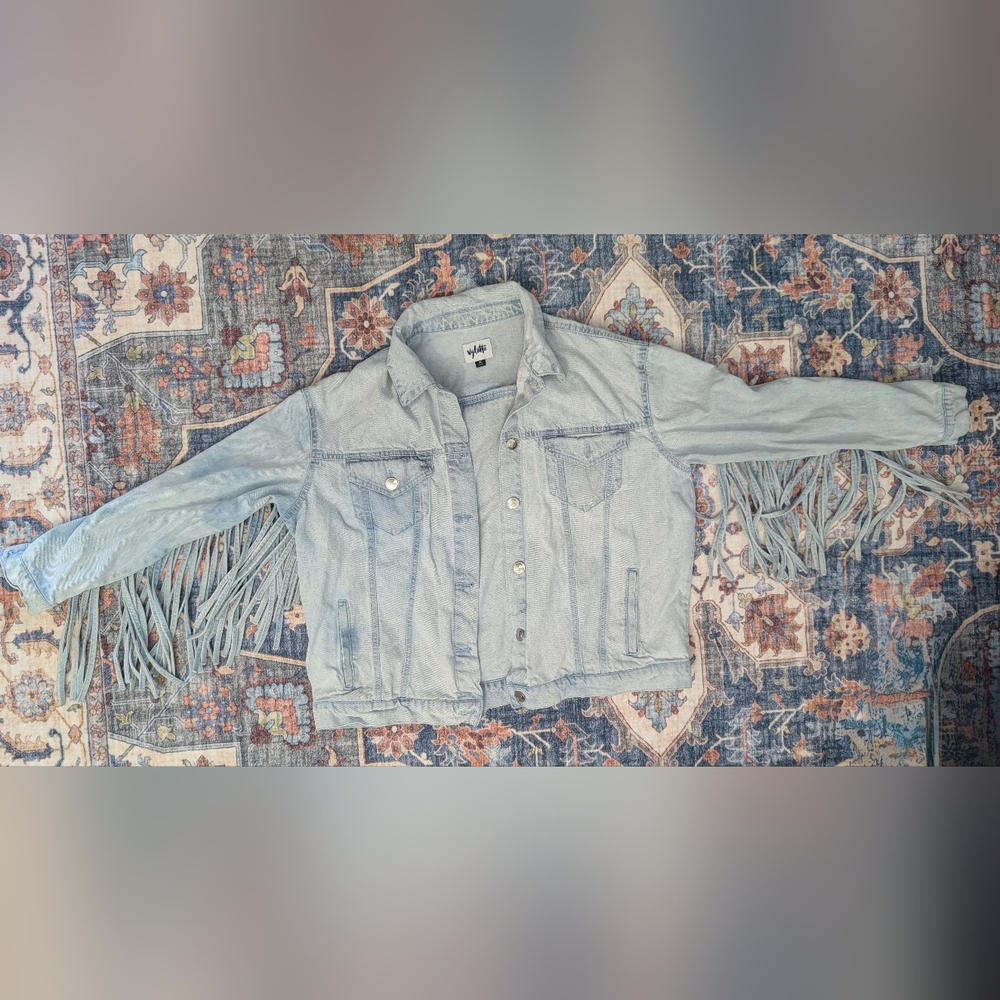 Light Blue Denim Fringe Jacket